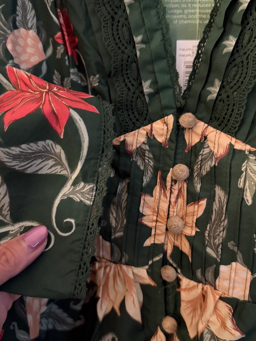 BNWT FARM Rio Dark Green Floral V-Neck Blouse Top cotton size M - Picture 10 of 13